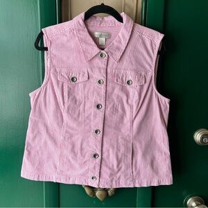 Christopher & Banks Pink and White Striped Sleeveless Button Vest size large